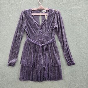Miami For Francesca's Women Dress M Purple Striped Fit & Flare Metallic Belt NWT